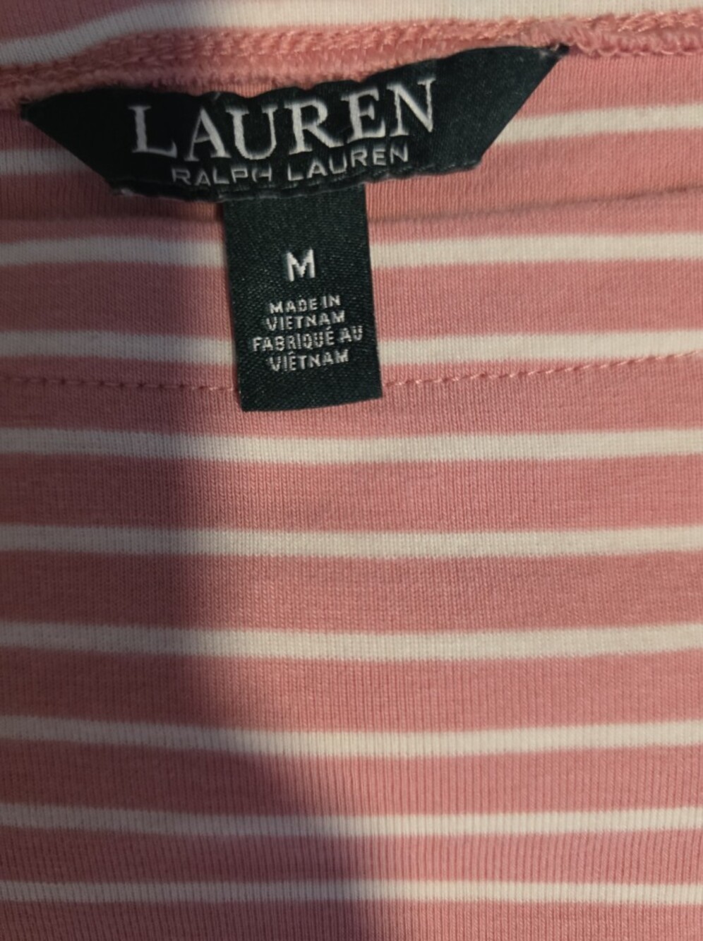Lauren Ralph Lauren White and Pink Stripe Short Sleeve Top with Bows, Size Med - Picture 5 of 9